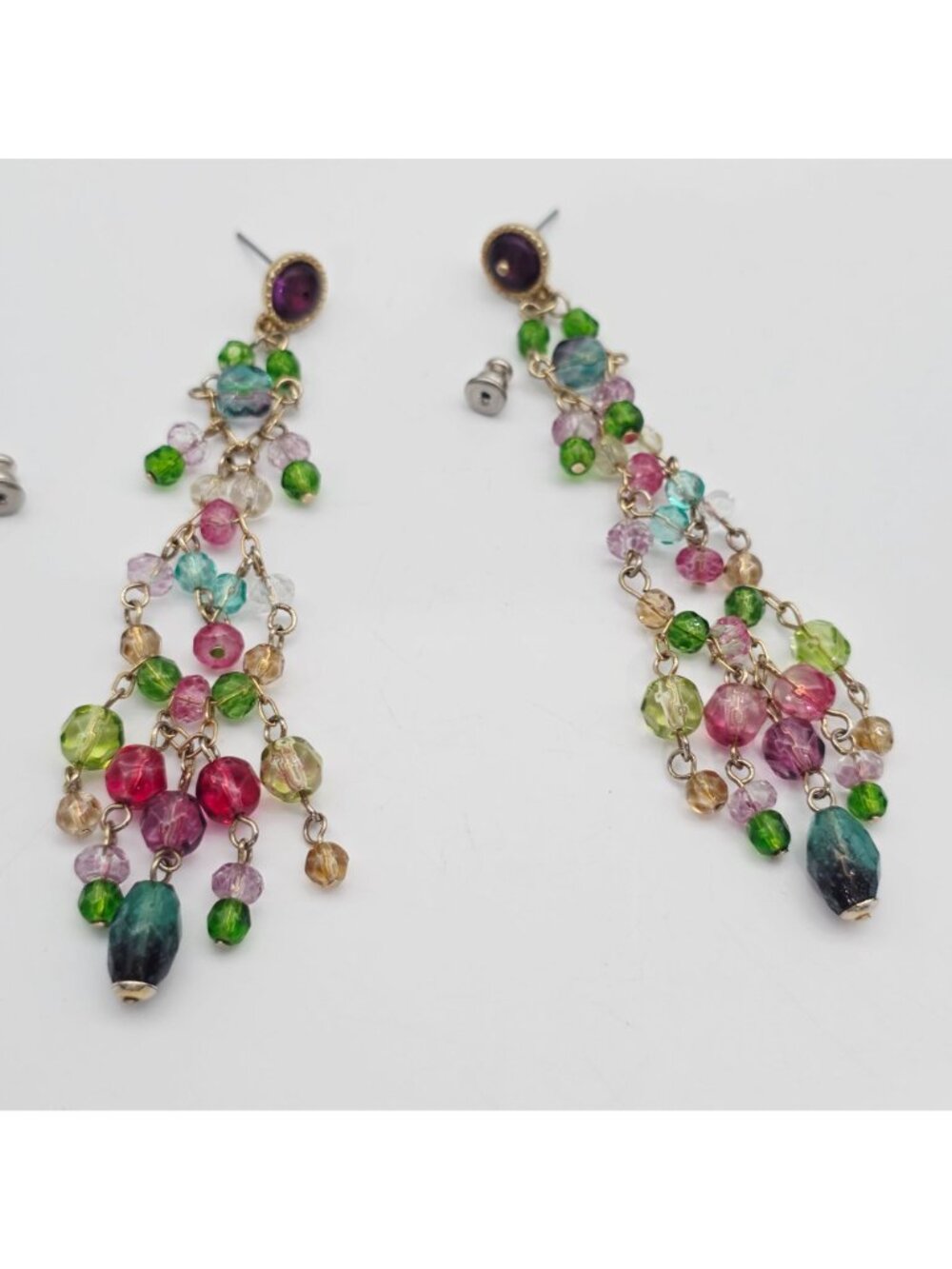 Colorful Beaded Dangle Earrings Chandelier Gold-Tone Setting By Carolee - Picture 7 of 8